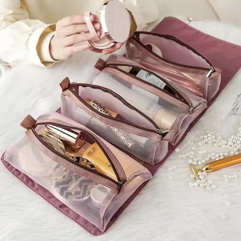 4 in 1 Cosmetic Bag For Women Zipper Mesh Separable Cosmetics Pouch Ladies Foldable Nylon Bag Rope Makeup Bag Kosmetyczka Main image