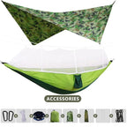 260x140cm Camping Hammock Double Size Parachute with Mosquito Net Rain Fly Tarp Lightweight for Hiking Travel