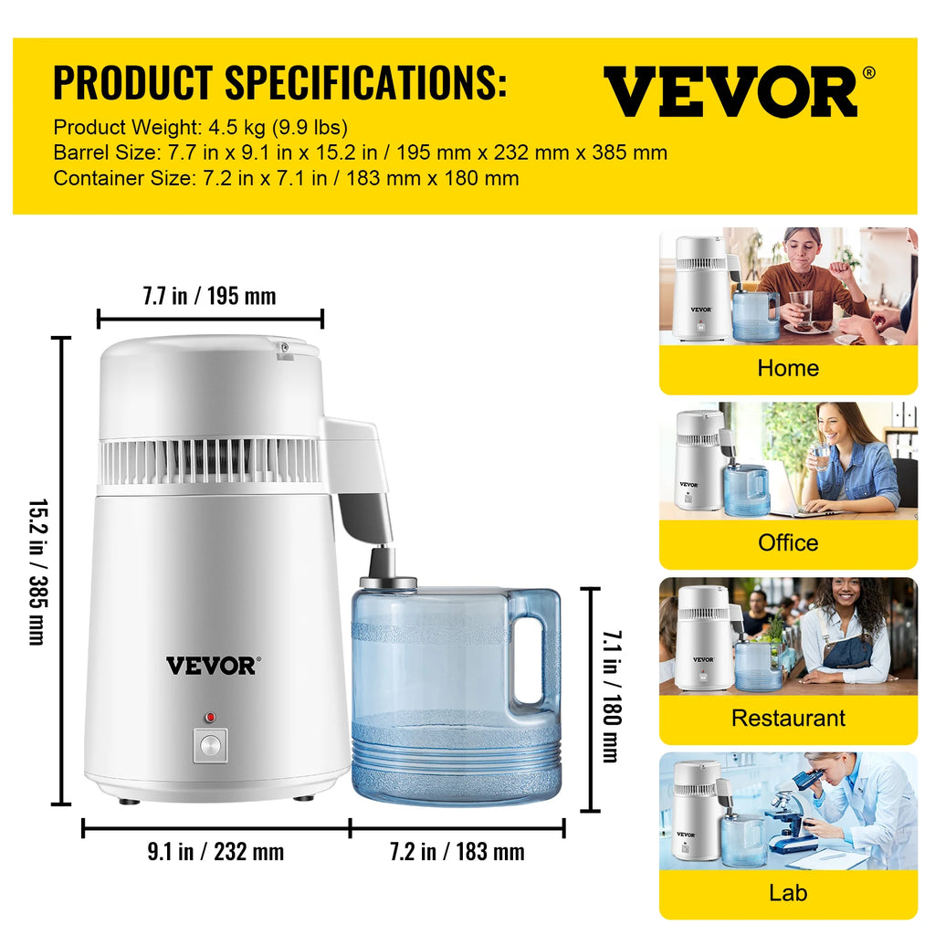 SucceBuy 4L Water Distiller Purifier Filter Dispenser Heating Drinking Bottle Softener 304 Stainless Steel Home Appliance