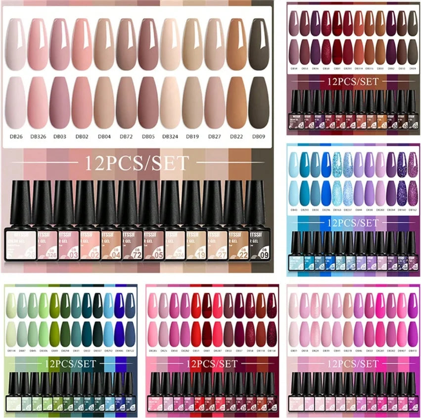 MTSSII 12pcs Gel Nail Polish Set Nude Pink Red Glitter Semi Permanent Soak Off  UV Gel Varnish Manicure Kit Nail Supplies DIY Main image