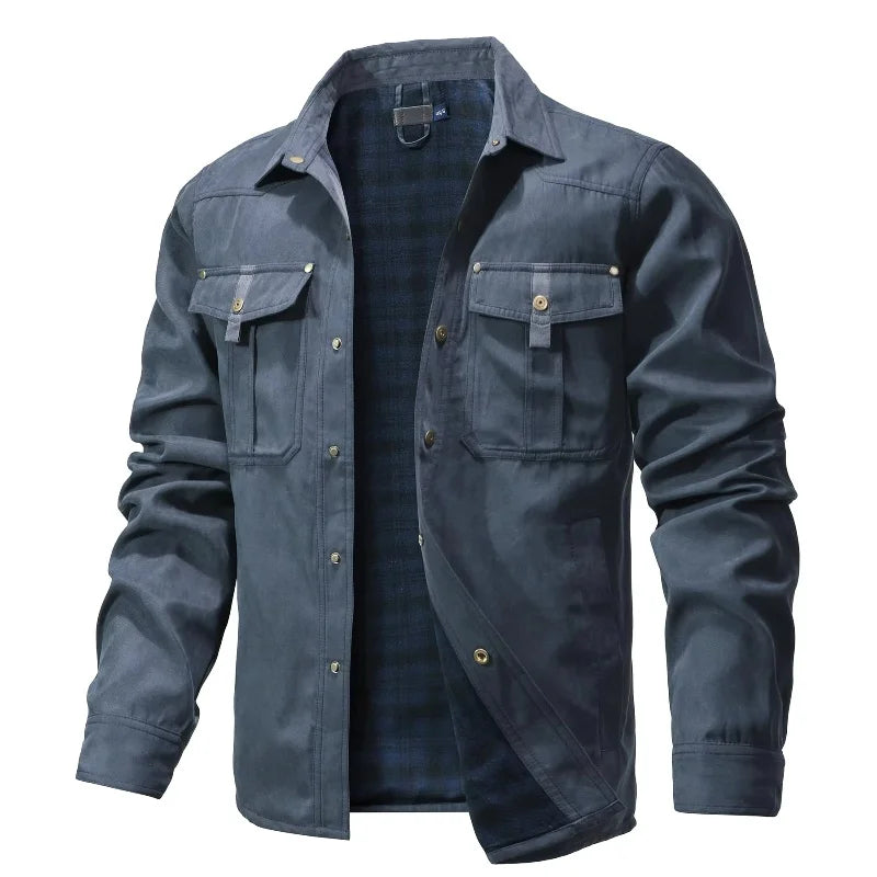 Men's Jackets Spring Flannel Lined Shirt Coat Shacket Casual Snap Button Overshirt Western Cowboy Style High Quality Top US Size