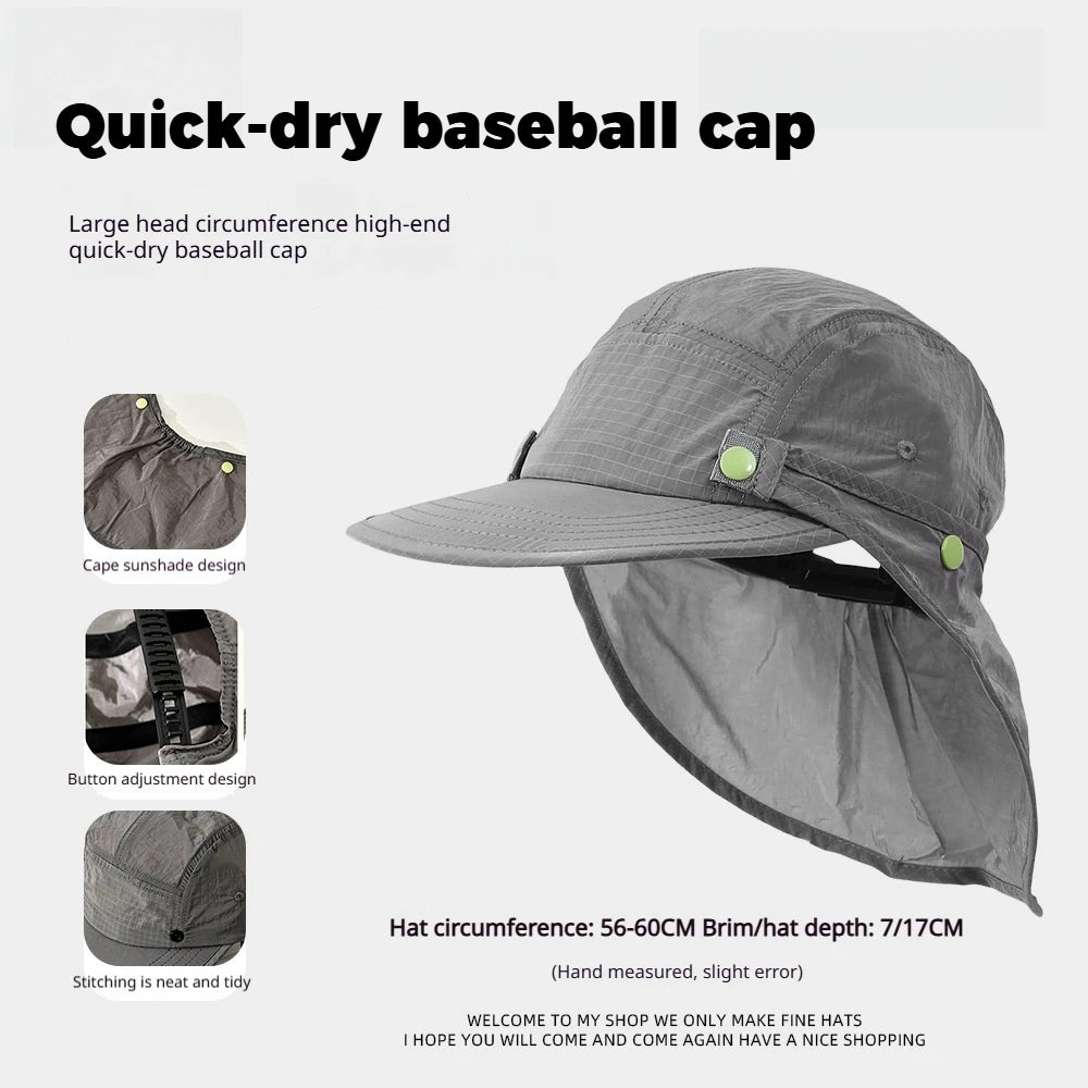 UPF50+ Sun Hat Detachable Neck Flap Quick Dry 5 Panel Camp Cap Outdoor Fishing Hiking Safari Hat Breathable Lightweight Unisex