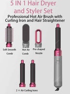 5 In 1 Hair Dryer And Hot Air Comb Brush With Curling Iron Hair Straightener For Fast Drying Curling Straightening And Styling