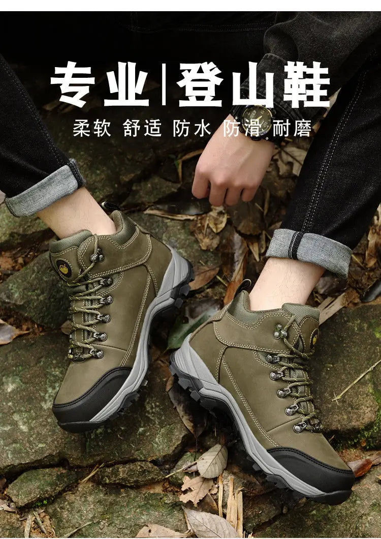 RAN Cow Leather Hiking Boots Men For men Outdoor Sport Walking Sneakers trekking Snow Shoes women Climbing Mountain Hunting boot