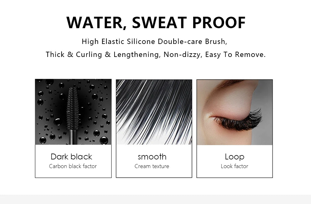 QIBEST 4D Black Mascara Waterproof Lengthening Curling Eye Lashes Rimel Mascara Silk Fiber Women Mascara Extra Volume 5g Makeup