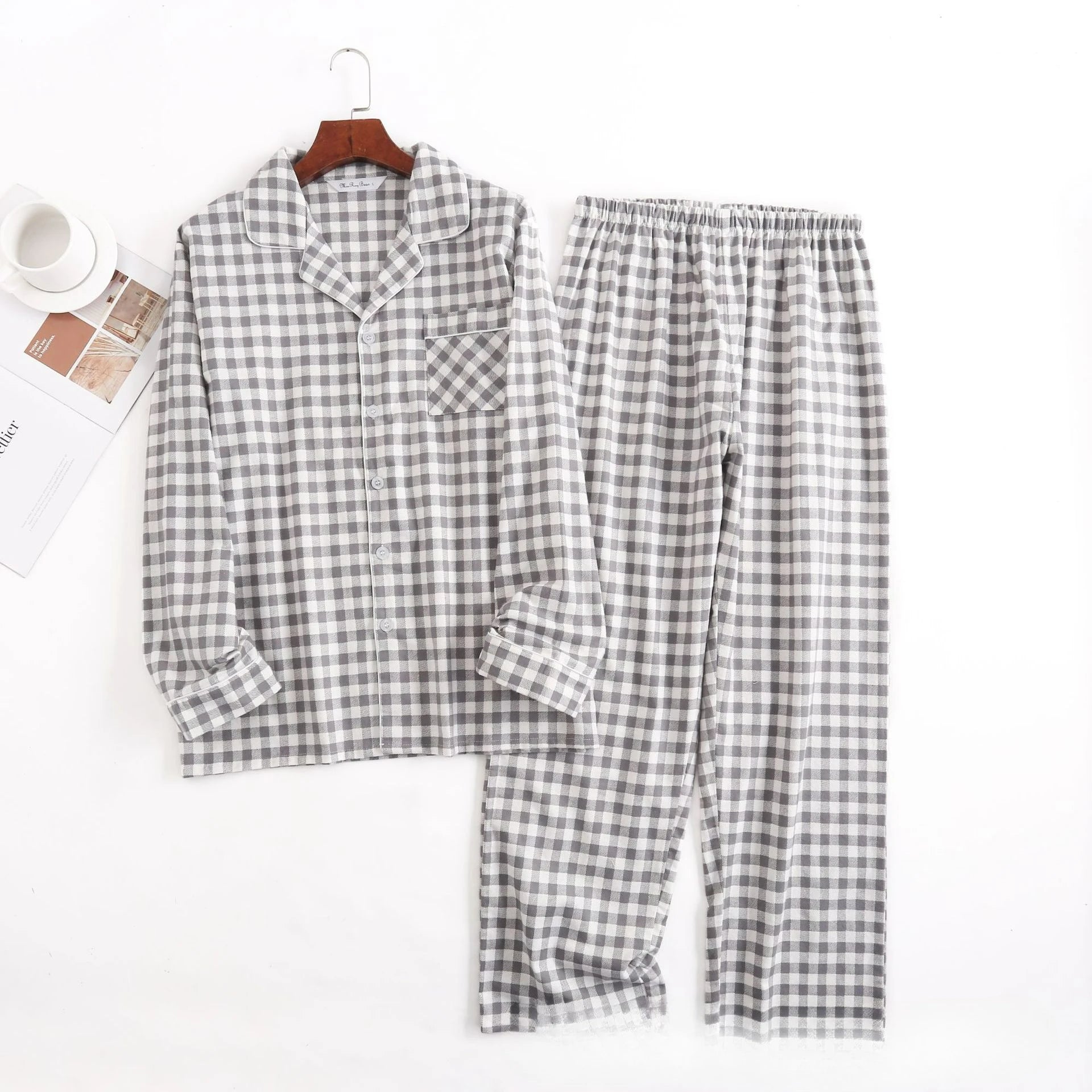 Men's Home Suits Long-sleeved Trousers Suits for Autumn and Winter Pijamas for Men Flannel Plaid Design Pajamas for Men