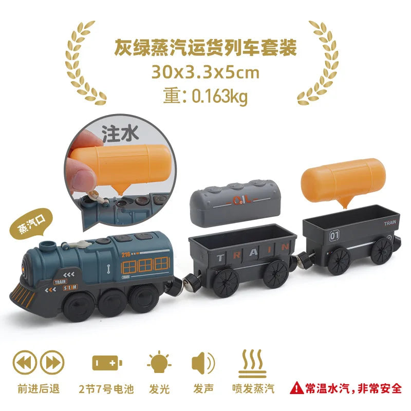 new Wooden Railway Track Set Electric Train Magnetic Car Diecast Slot Fit All Brand Biro Wood Track Assemble Toy Boy Gift