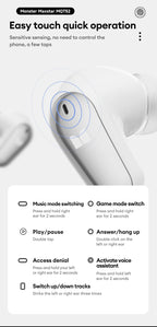 Monster MQT52 Bluetooth 5.4 Wireless Earphones 24H Long Battery Life Stereo Headphones Low Latency Gaming Dual Mode Headset Gift