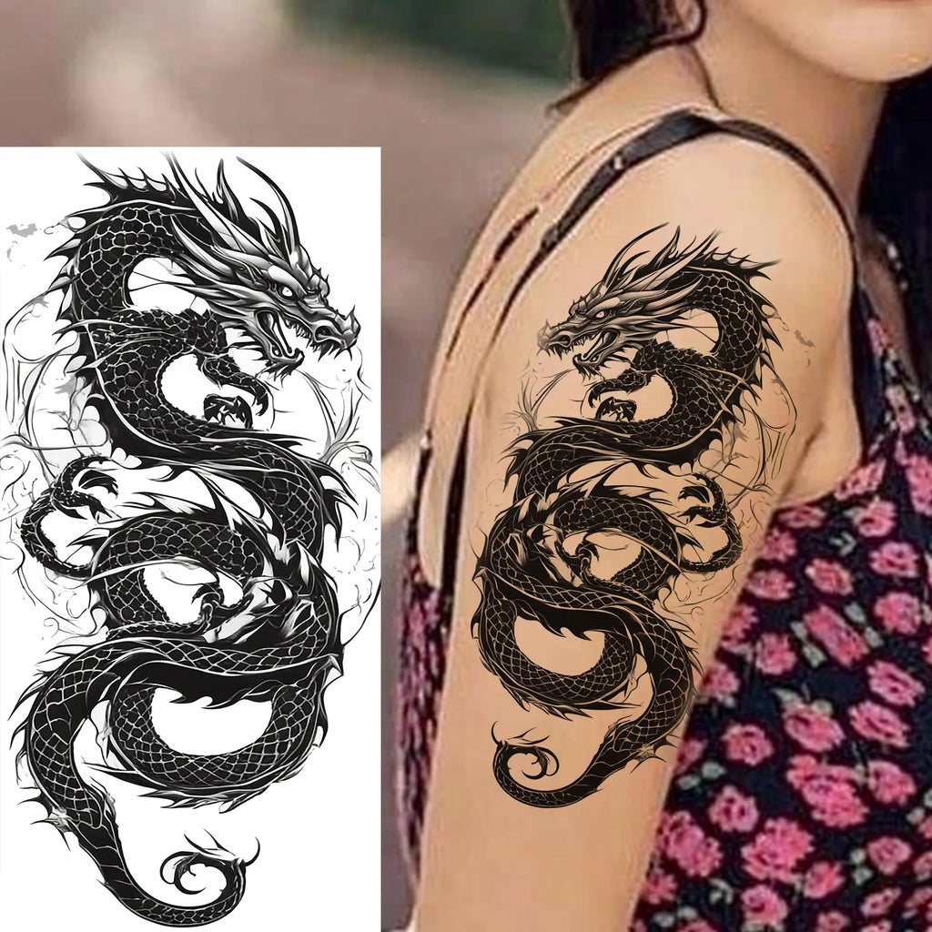 1 Sheet Cobra Snake Dragon Scorpion Temporary Tattoos For Men Women Waterproof Long Lasting Lion Tiger Wolf Fake Tattoo Stickers
