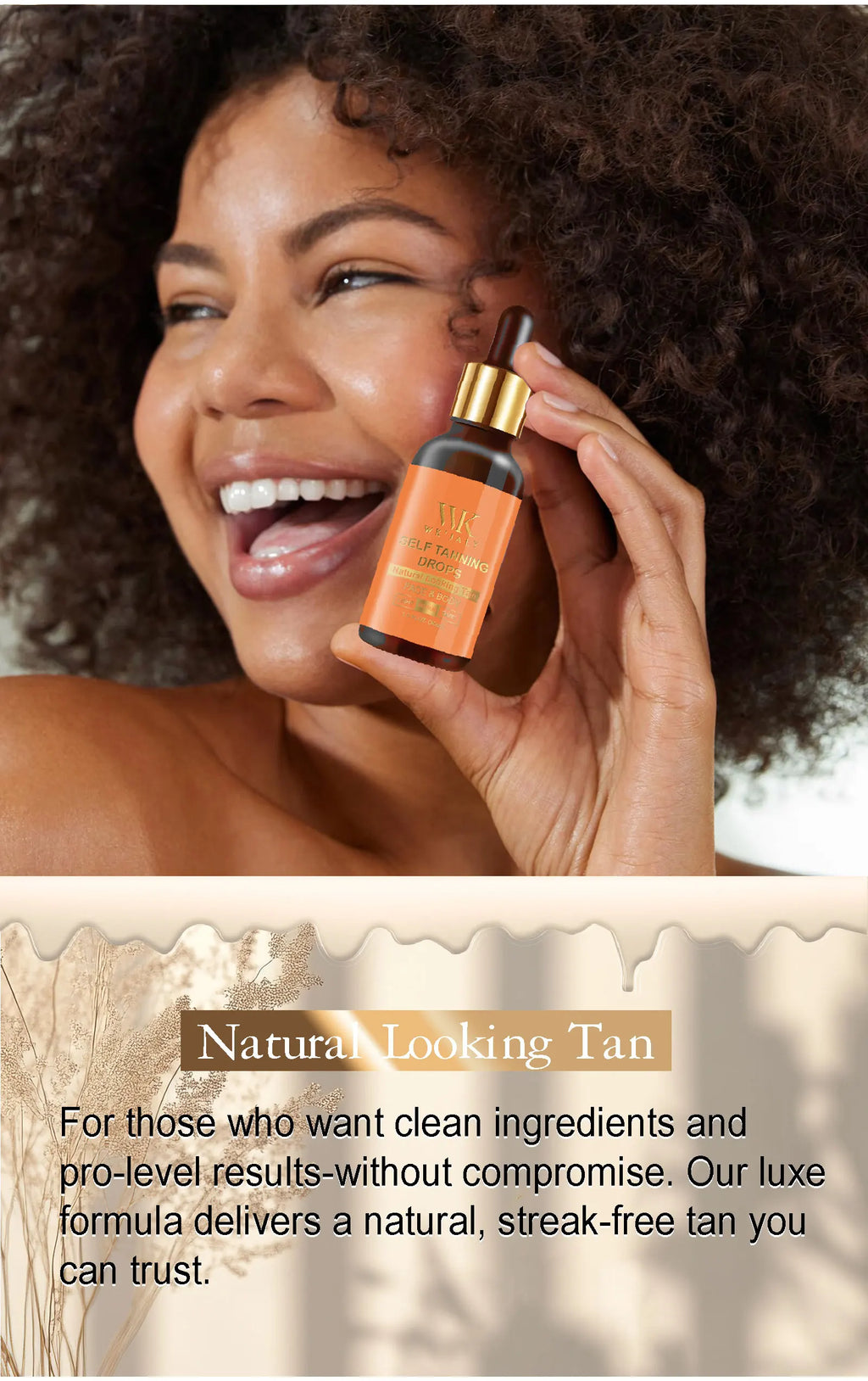 WK JALY Medium Self Tan Drops, Natural Glow Sun Bronzing Drops, Sunless Tanning for Face, Body, Add to Skin Care for Custom Tan