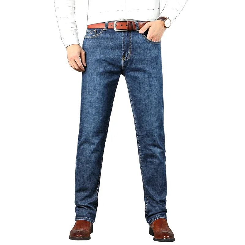 WTHINLEE Business Men's Jeans Casual Straight Stretch Fashion Classic Blue Work Denim Trousers Male Brand Clothing Size 28-40