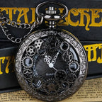 1pc Black Retro Hollow Gear Carved Quartz Pocket Watch Necklace Pendant Clock Chain Men Women Memorial Gift