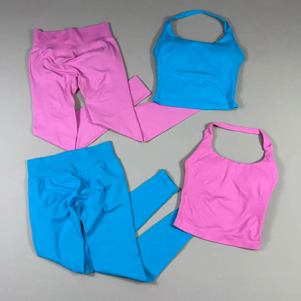 NO LOGO Yoga outfit sports Impact gym set Halter Top and leggings pant sets Backless halterneck High stretch sportswear