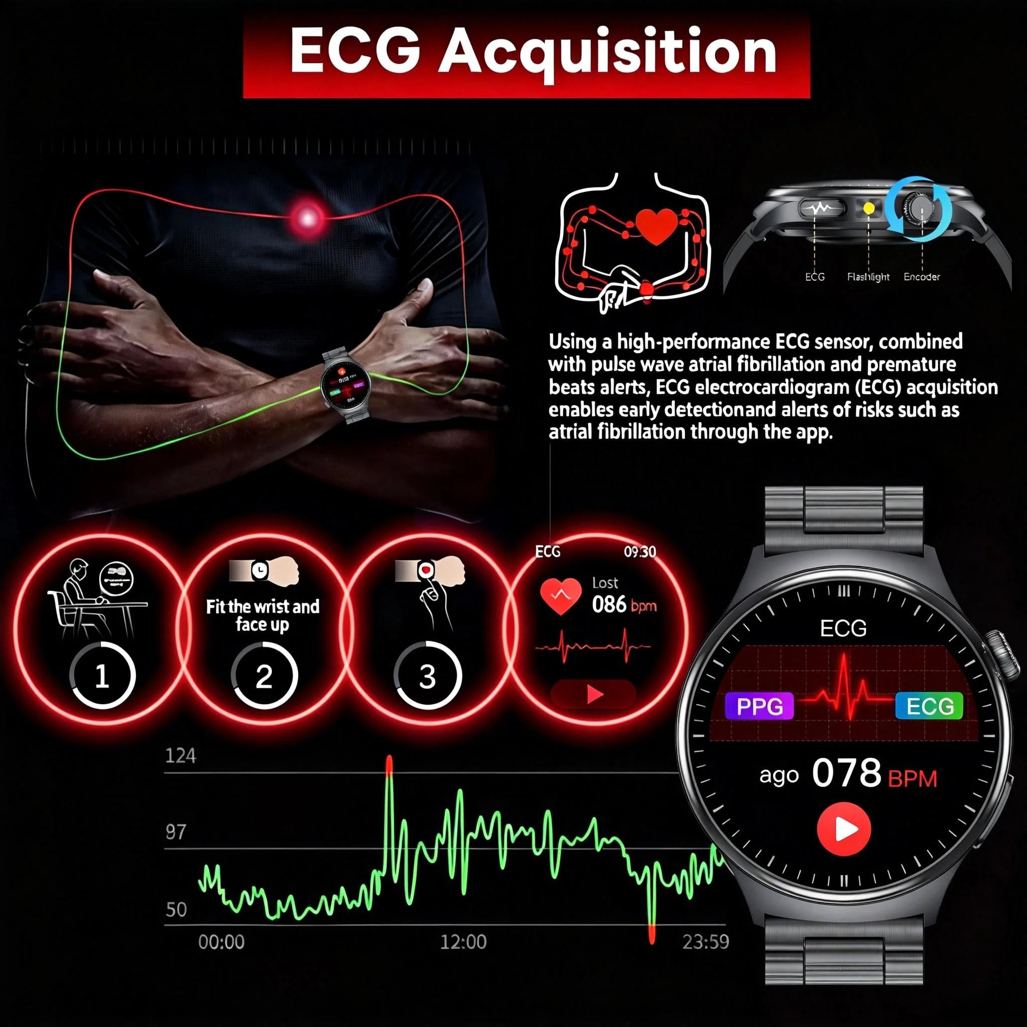 2026 New Accurate Body Health analysis Smart Watch Men ECG Blood lipids Uric acid Blood Pressure Body Fat Voice Call Smartwatch Secondary image