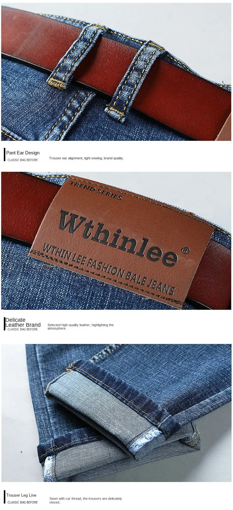 WTHINLEE Business Men's Jeans Casual Straight Stretch Fashion Classic Blue Work Denim Trousers Male Brand Clothing Size 28-40