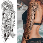 1 Sheet Full Arm Compass Zeus Skull Tiger Lion Flower Temporary Tattoos Sleeve For Men Women Adults Fake Temp Sticker Tattoo