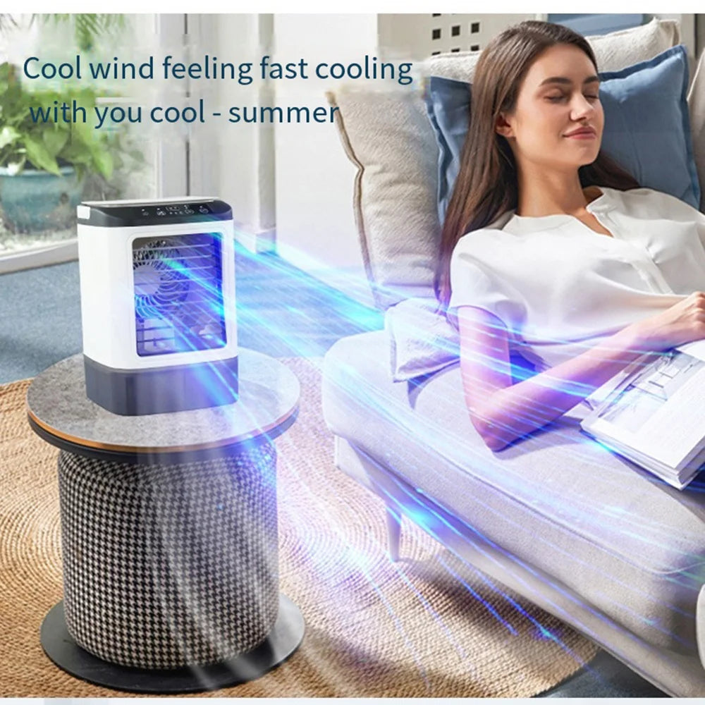 USB Portable Air Conditioner Fan Dual Mist Humidifier Ice Box 3 Speed Desktop Cooling Fan With LED Night Light Secondary image