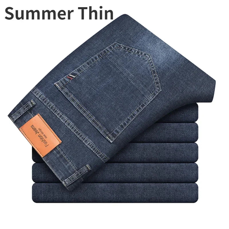 Man Pants Office Business Jeans Men Classic Blue Black Cotton Stretch Straight Denim Pants Male Brand Trousers