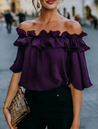 Fashion Ruffled Sexy One Shoulder Women's Short Sleeve Shirt Summer New Casual Loose Tops Female Elegant Versatile Office Shirt