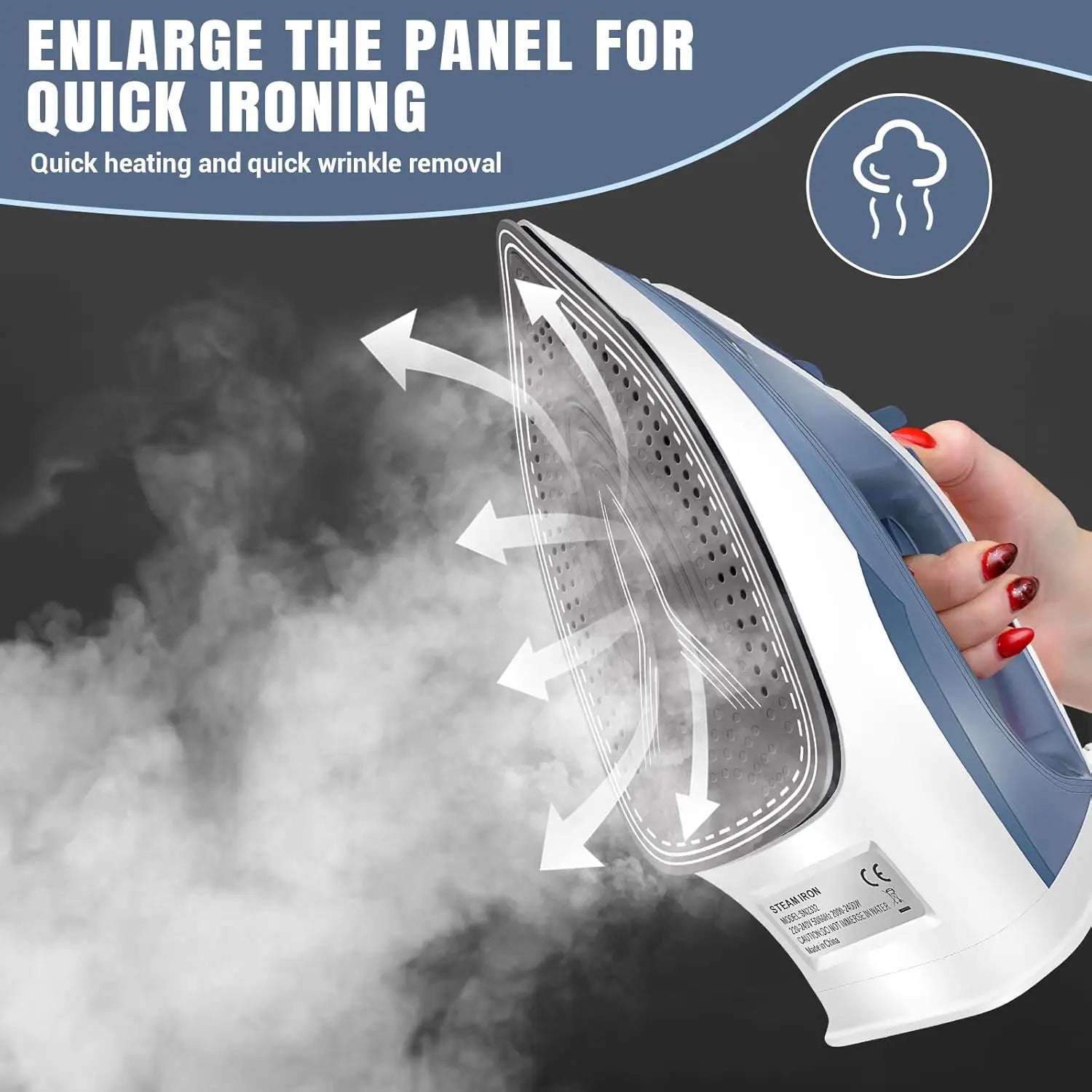 BRIEFNESS 2400W Steam Iron Handheld Iron Adjustable Thermostat Control Ironing Clothes Portable Ironing Tool