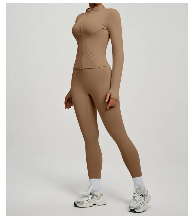 SVEIC Women's Two Piece Tracksuit Yoga Set Long Sleeve Jacket High Waisted Leggings Breathable Gym Clothes For Women Sportswear
