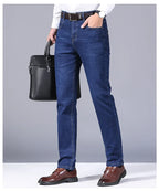 Men Fashion Straight Jeans Men 2025 New Stretch Slim Fit Pants Comfortable Soft Business Denim Trousers Male Brand Clothing