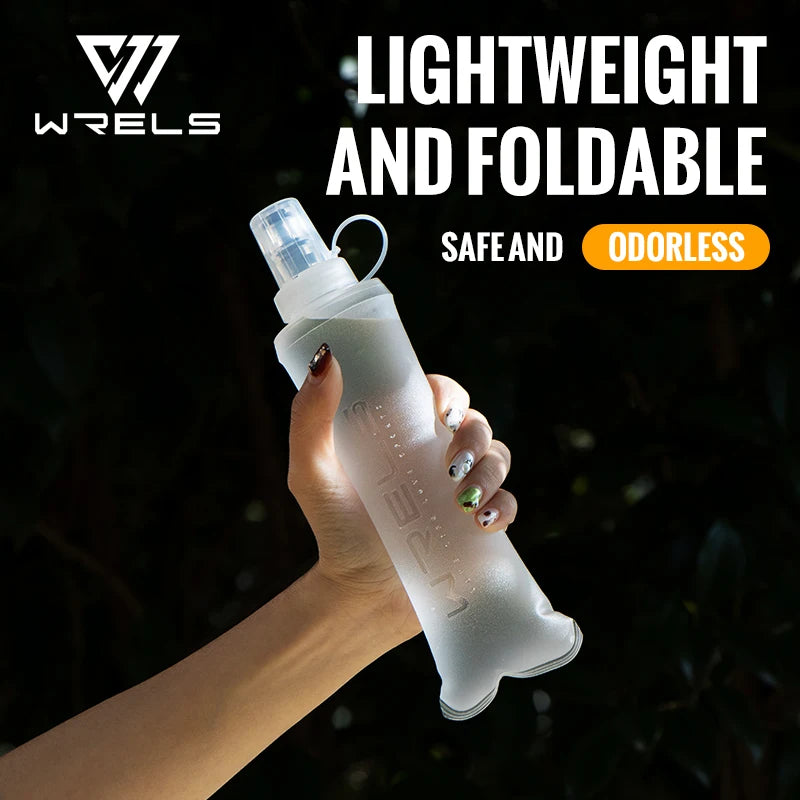 WRELS 250ml 500ml Soft Flask Folding Collapsible Water Bottle TPU BPA Free Outdoor Sport Portable   Water Bag Running Camping