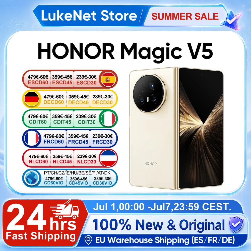 HONOR Magic V5 Global Version Original Snapdragon 8 Elite  5G Smartphone Dual HDR OLED Display 5820mAh 7.95" 66W SuperCharge