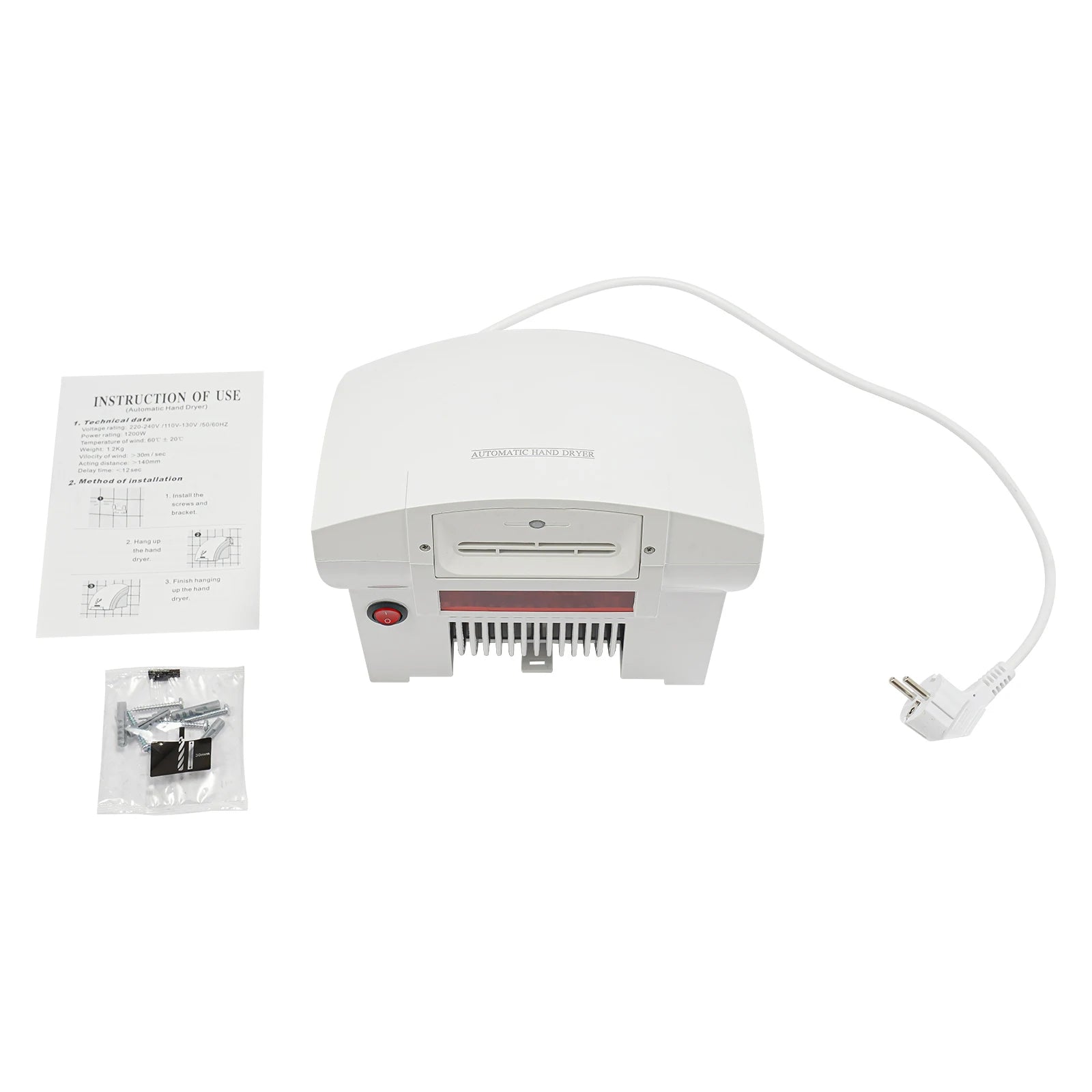 Electric Hand Dryer Compact Wall Mounted Automatic Air Hand Dryer with Infrared Sensor for Commercial Bathroom Hotel and Home