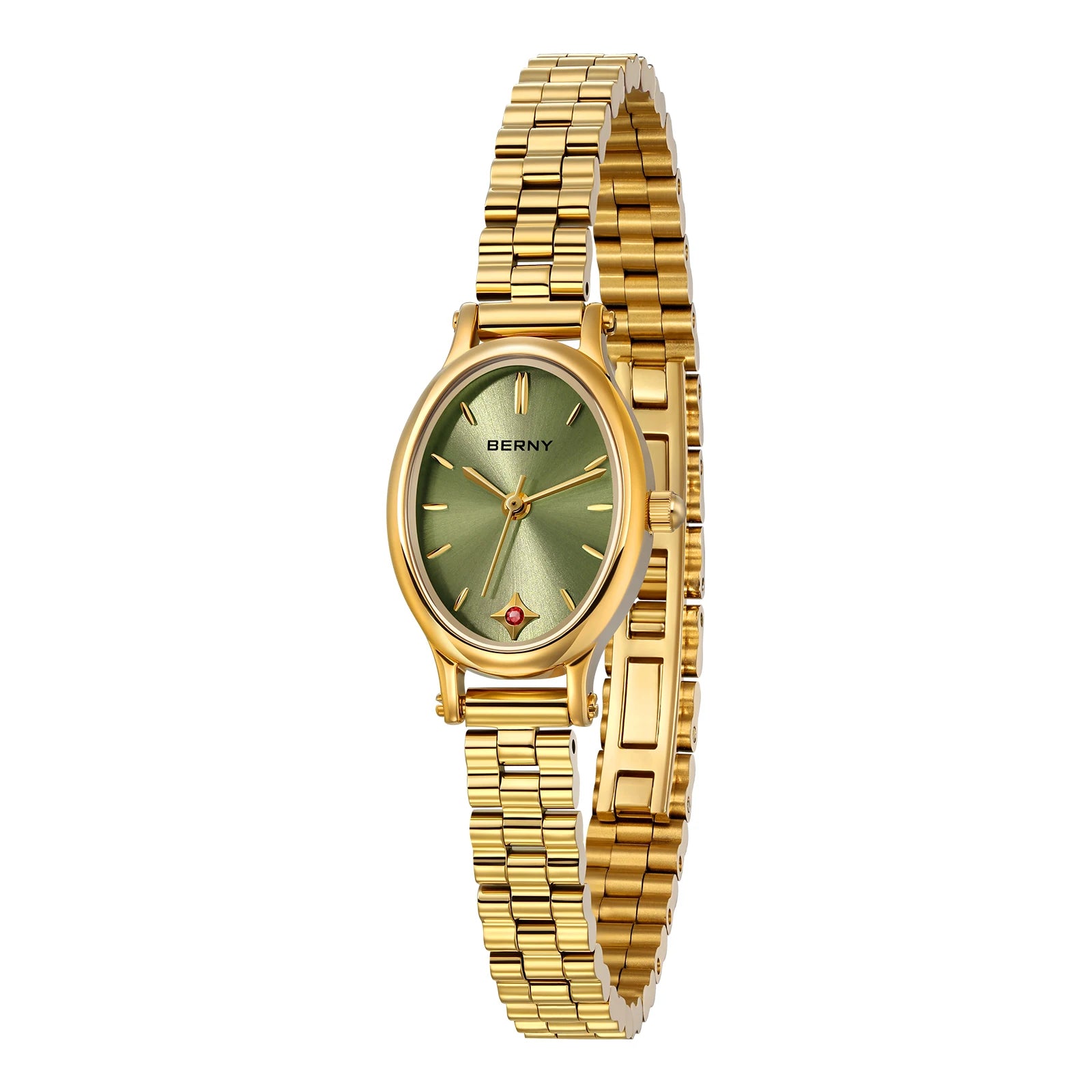 BERNY Gold Watch for Women Olive Green Quartz Jewelry Bracelet Casual Jewelry Women's Wristwatch Small Fashion Ladies Watches Main image