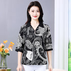 Summer half sleeve Shirt Fashion Commute All-match Ice Silk Printed Button Loose Women's Blouses Top