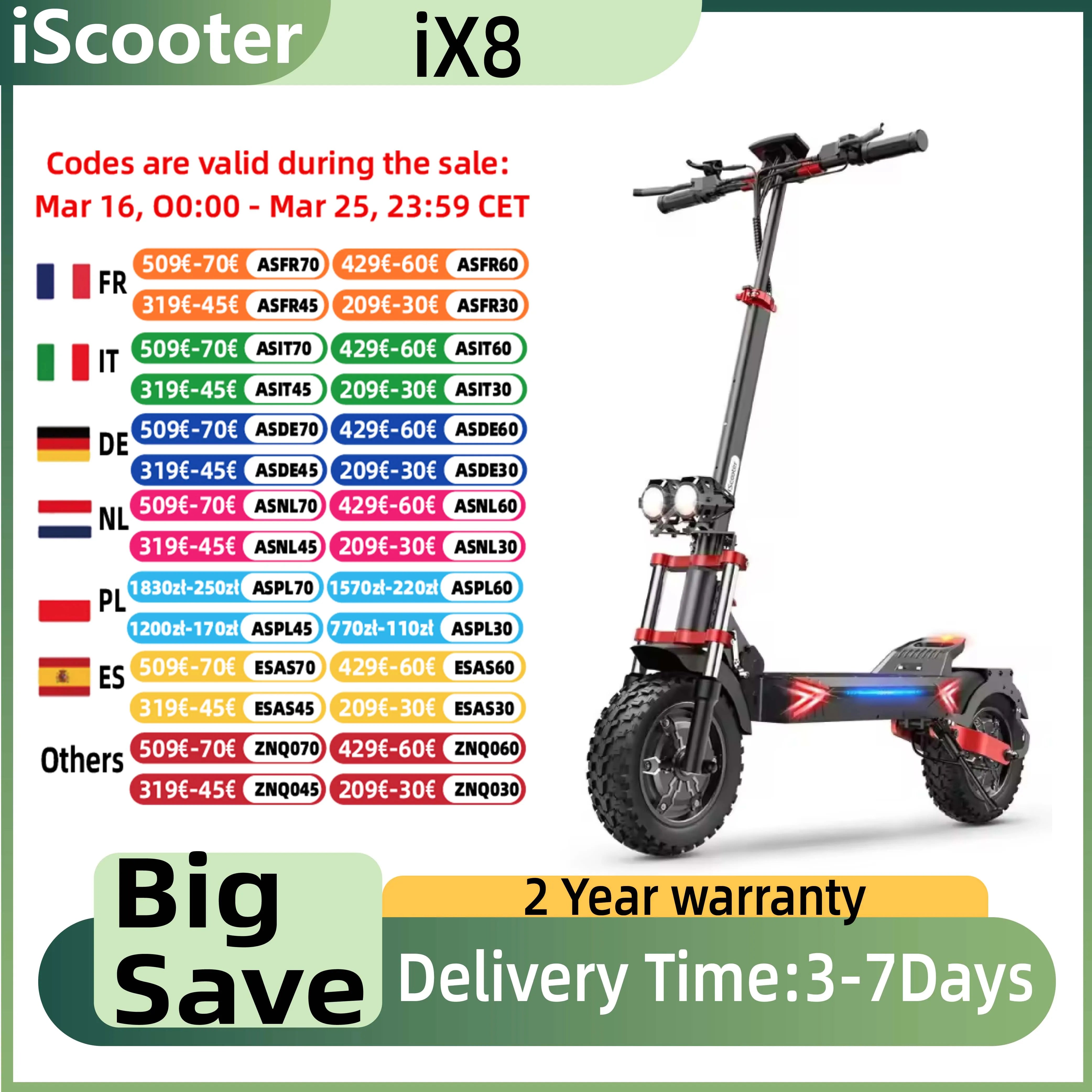 iScooter iX8  Adult Electric Scooter 2400W  Motor 48V20Ah Battery 12  Inch Off Road Pneumatic Tires Foldable  E-scooter Main image