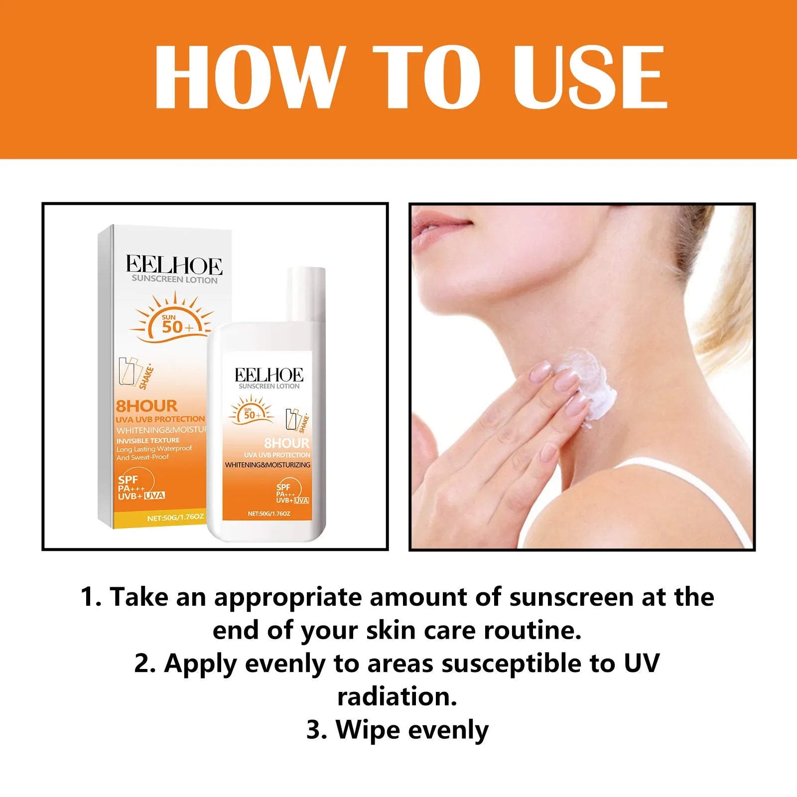 EELHOE Sunscreen Face Oil Control Uv Isolation Anti-Sun Moisturizing Face Suncream Spf 50 Face Repair Skin Care Sun Tan Lotion