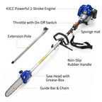 43CC 52CC Petrol Pole Saw 30cm Cutting Bar Long Reach Chainsaw Extendable 2.9m Tree Pruner Garden Power Tool With Shoulder Strap