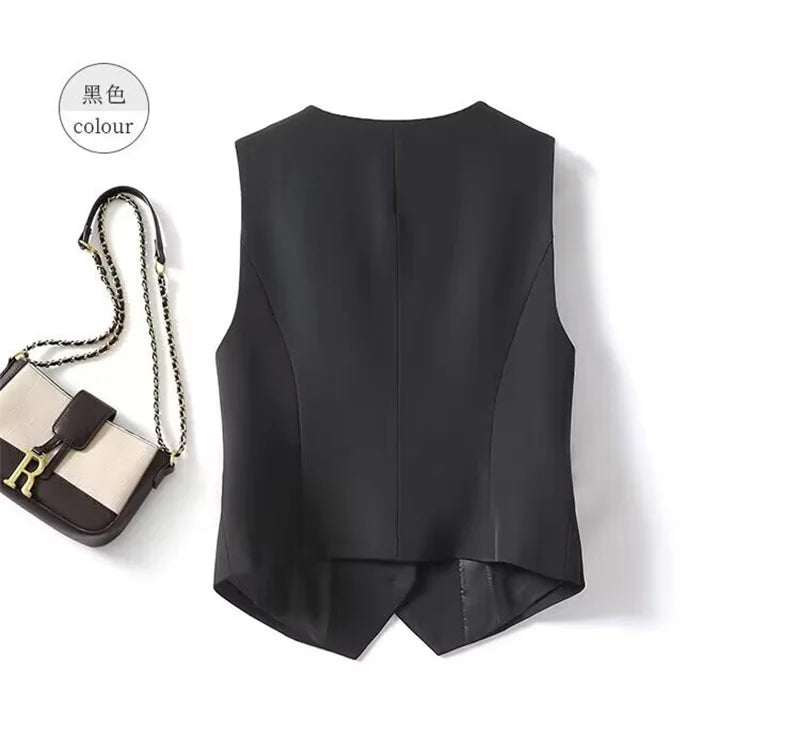 Spring Summer Korean Fashion Vest 2025 New Women Short Fashion V-neck Sleeveless Casual Blazer Waistcoat Coats Female Tops