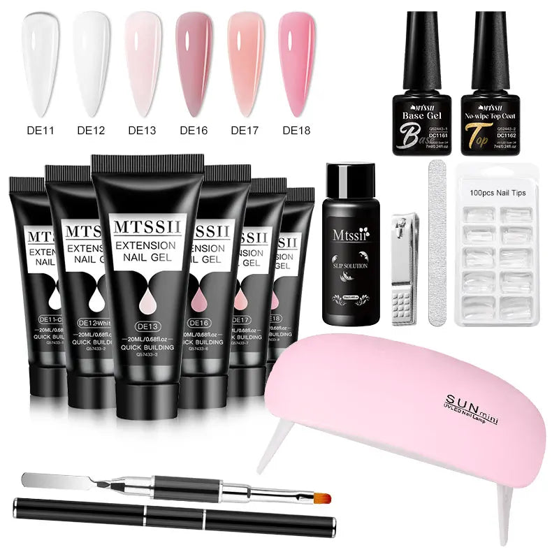 24PCS/Set 20ml Poly Naili Extension Gel  Kit Mini UV Lamp Sealer With Base Top Coat Professional Poly UVNail Gel Kit Starter Kit