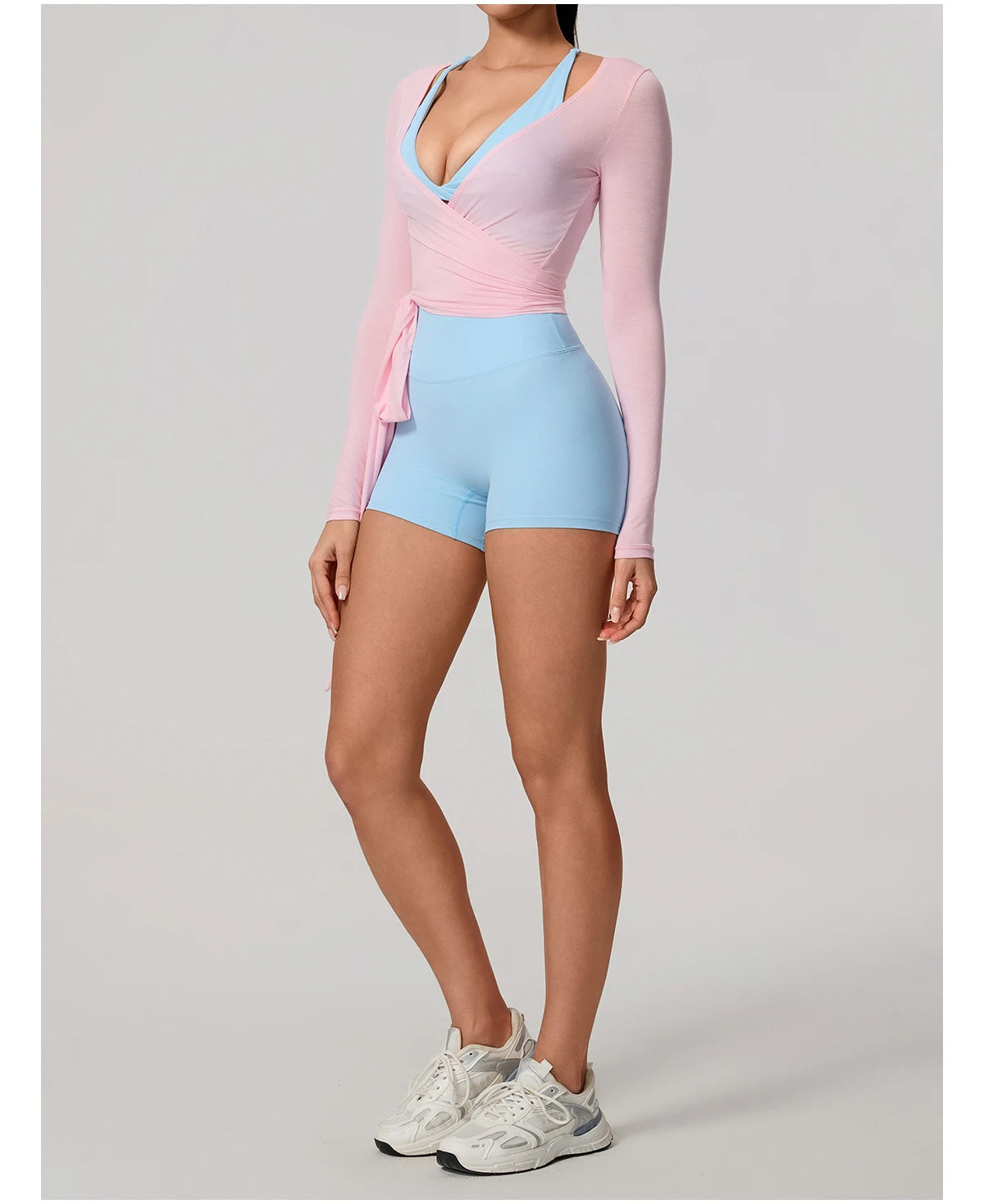 Hearuisavy Summer Women's Yoga Shirt Long Sleeve Sportswear Gym Breathable Quick Dry Sports Top Pilates Dance Ballet Wrap Tops