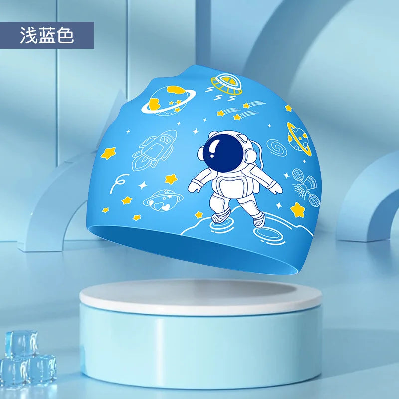Kids Swim Cap High Elastic Waterproof Silicone Breathable Lightweight Cartoon Pattern for Pool Swimming Boys Girls Comfort Fit
