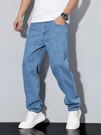 Men's straight-leg skinny jeans, straight and simple design, suitable for daily wear in all seasons