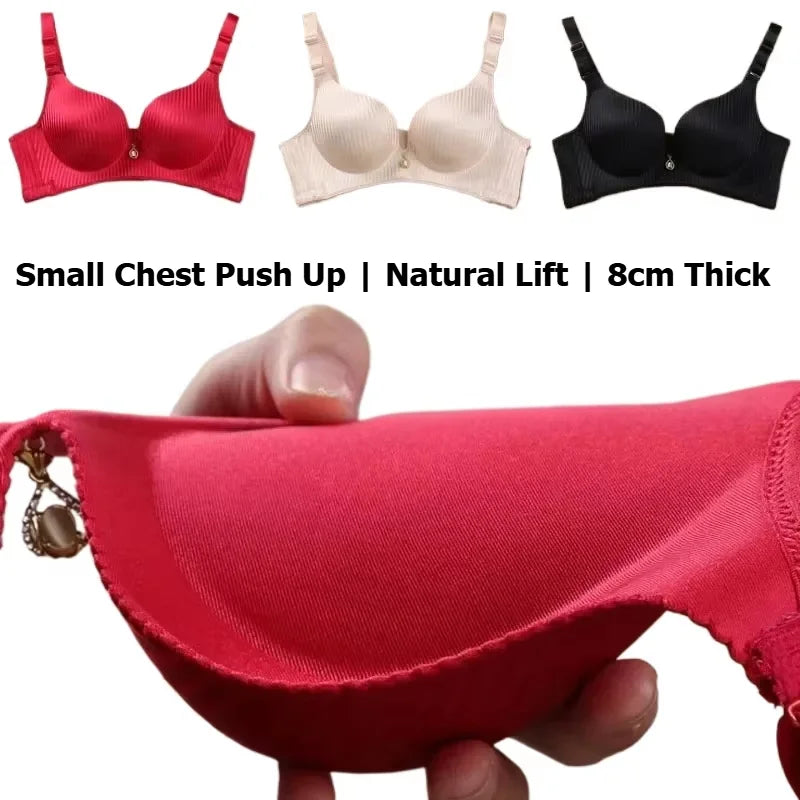 8CM Thick Padded Push Up Bra for Small Chest Seamless Wireless Comfort T-Shirt Bra Natural Lingerie with Adjustable Straps Main image