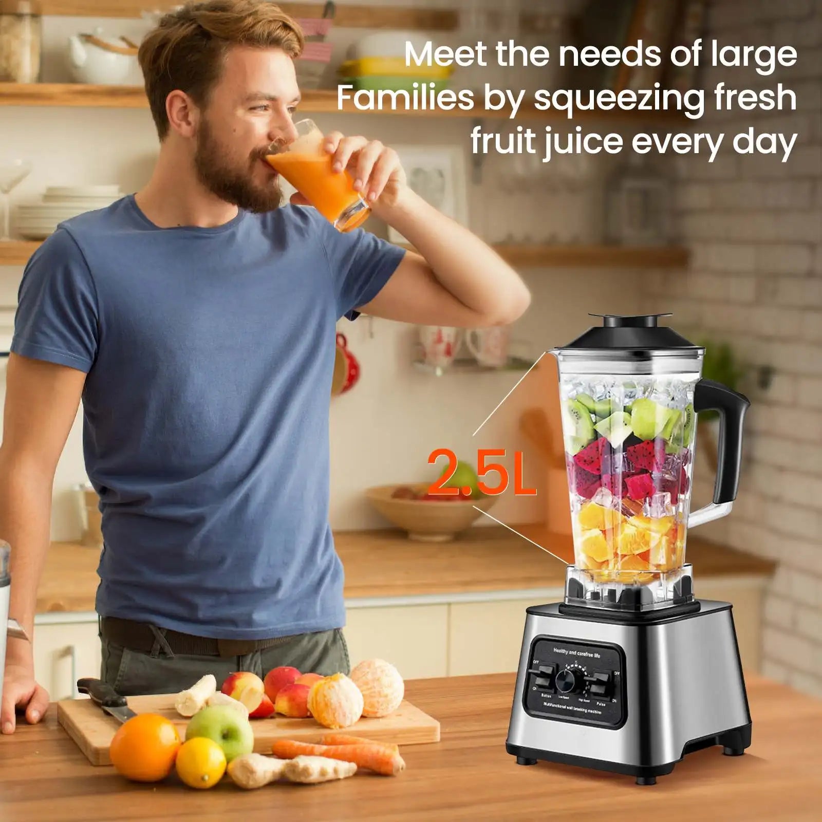 6000W Powerful Blender Mixer Juicer Smoothie Maker Table Blenders 2.5L Container Food Processor Blender Mixer for Ice Nut Fruit