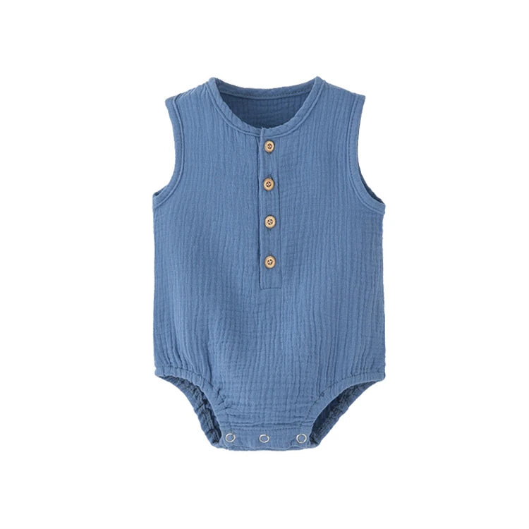 Summer Solid Newborn Baby 100% Cotton Linen Bodysuits Boy Girl Sleeveless Romper Jumpsuit Soft Skin-friendly Thin Comfy