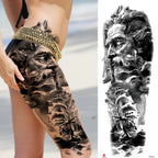1 Sheet Full Arm Compass Zeus Skull Tiger Lion Flower Temporary Tattoos Sleeve For Men Women Adults Fake Temp Sticker Tattoo