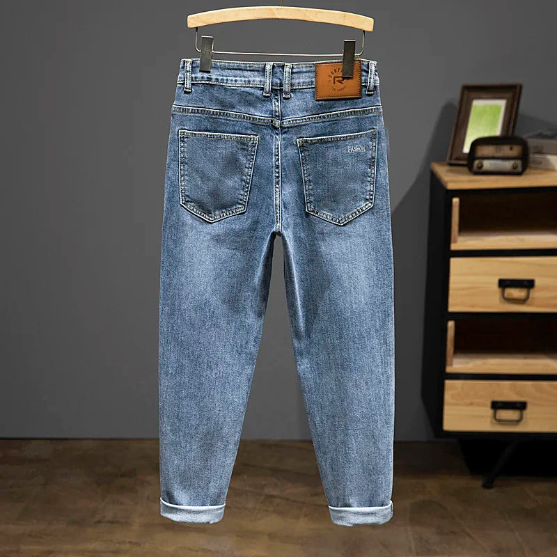 Nine-Point Pants Men's 2025 New Spring Autumn Fashion Casual Denim Trousers Cotton Slim Jeans  Blue Male Clothing Brand Clothing Secondary image