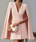 Women Dresses 2025 Spring Autumn New Commuting Double Breasted Shawl Cape Solid Color V-Neck Mini Dress Fashion Women's Clothing