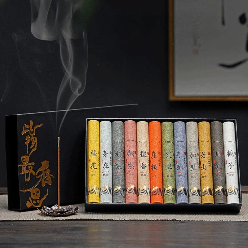 12 Types of Natural  Incense Per Box Sandalwood Osmanthus Incense Stick Home Fragrance Aroma Blessing Ceremony Pray Buddha Cense Main image