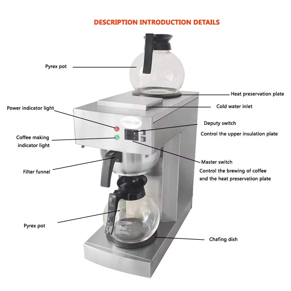 Commerical Coffee Tea Brewer Maker American Coffee Machine Hot Plate Full-Automatic With Coffee Pot Coffer Maker