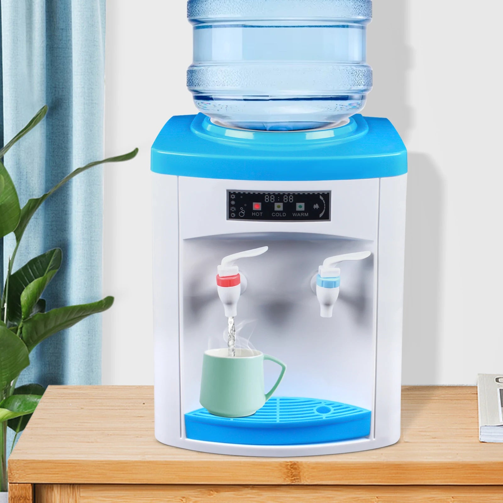 Compact Hot and Cold Water Dispenser, Energy-Saving Desktop Water Cooler Stainless Steel Mini Drinking Station for Office Home