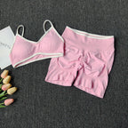 Peach Buttock Yoga Suit Women Gym Seamless Suspender Gathering Bra High Waist Hip Lifting Belly Tightening Shorts Fitness Set