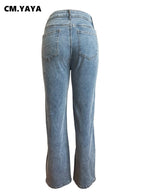 CM.YAYA Women Vintage Cutout Hollow Out Criss Cross Straight Denim Pants 2024 Fashion INS High Waist Wide Leg Jeans Trousers